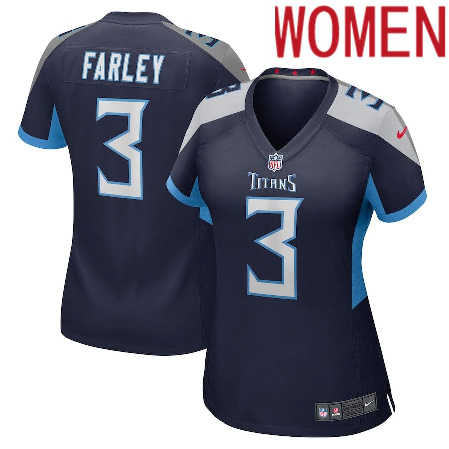 Women Tennessee Titans #3 Caleb Farley Nike Navy Game NFL Jersey